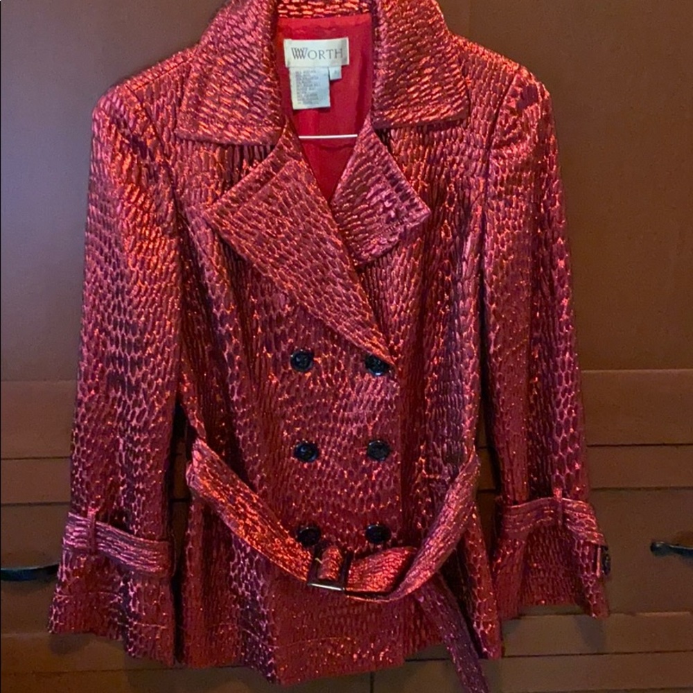 Red Metallic look fabric jacket size 8